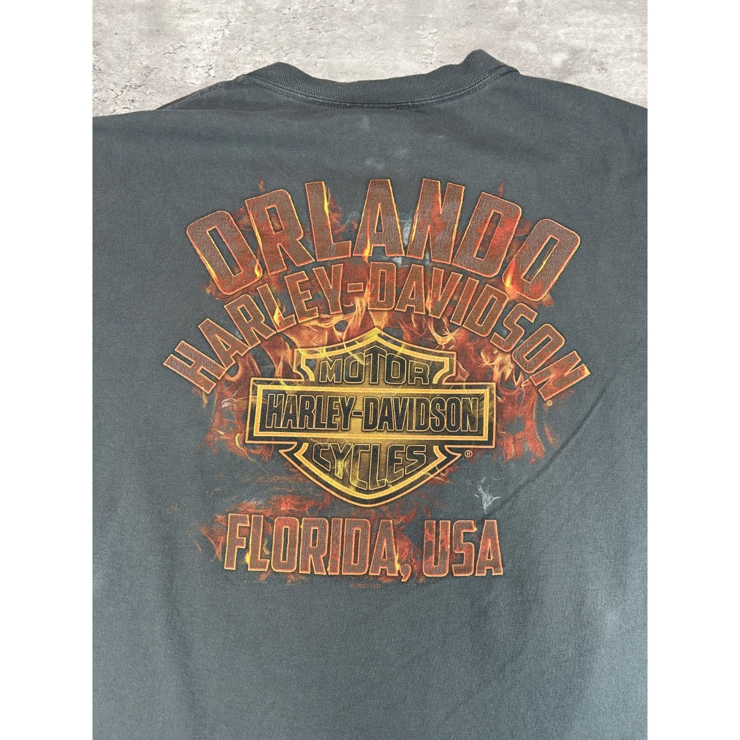 Harley Davidson Motorcycles Flaming Skull Spellout Graphic T-Shirt Size 2XL