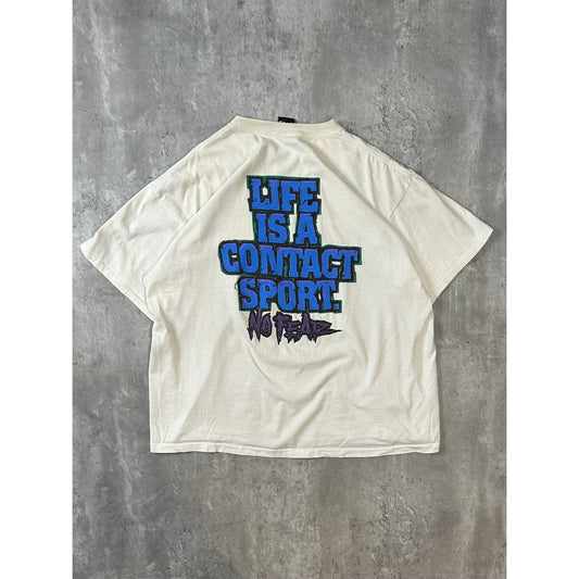 Vintage 90s No Fear Life Is A Contact Sport Spellout Slogan Graphic T-Shirt XL