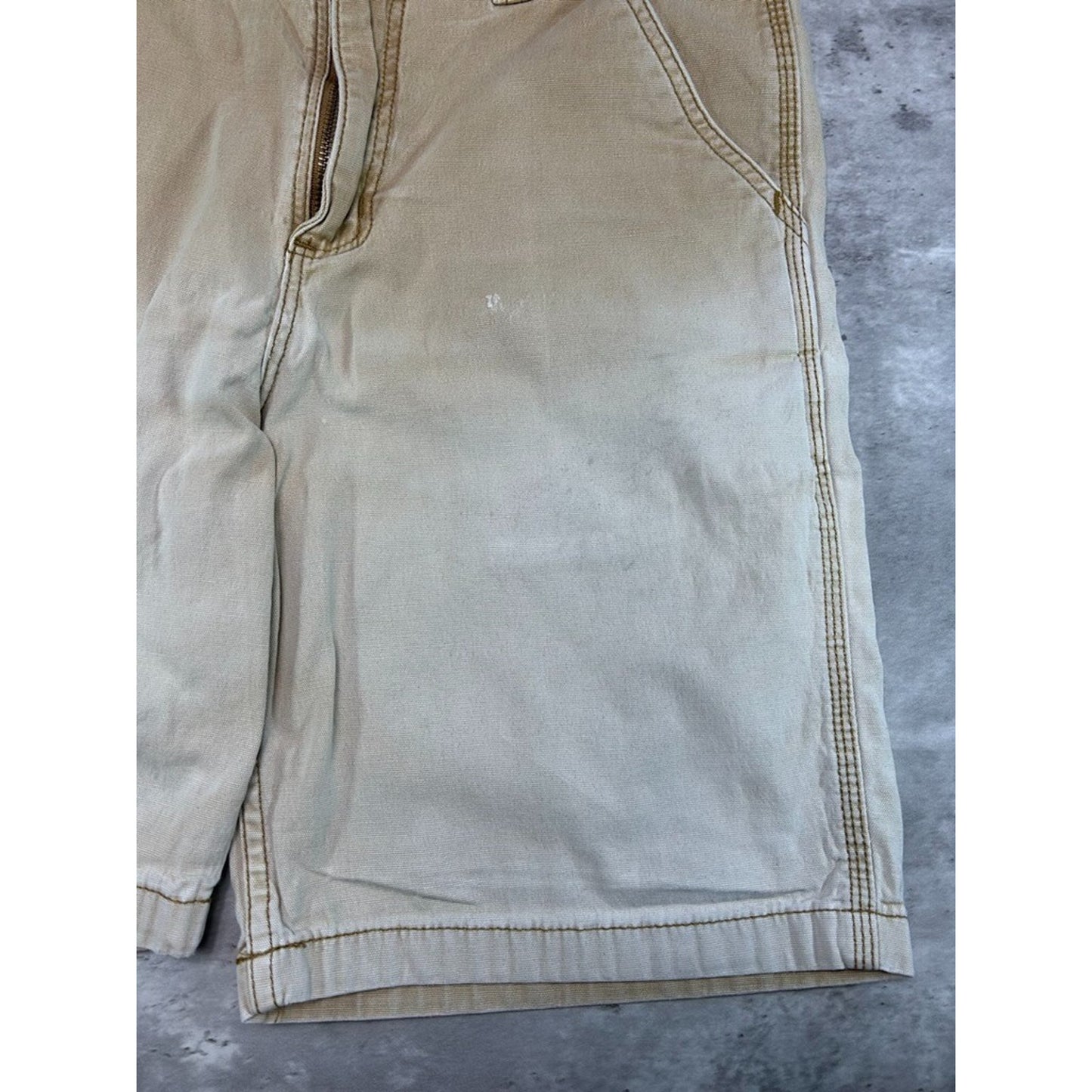 Faded Carhartt Relaxed Fit Canvas Workwear Carpenter Shorts Size 34 Beige