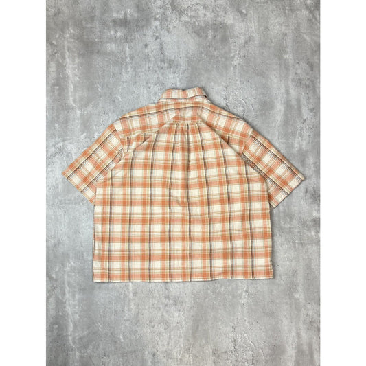 St Johns Bay Plaid Print Short Sleeve Reworked Cropped Button Up Shirt Sz Large