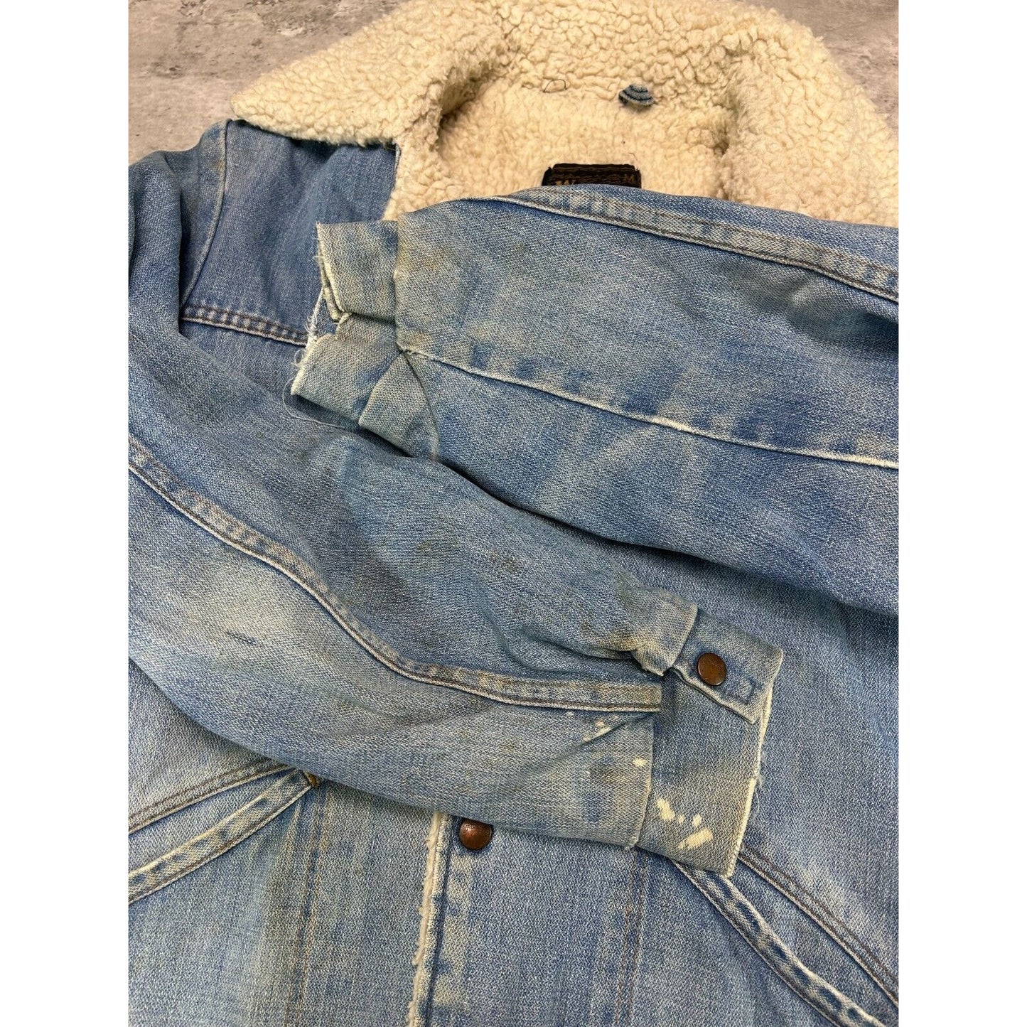 Vintage 60s Wrangler Wrange Sherpa Lined Denim Workwear Jacket Size Medium