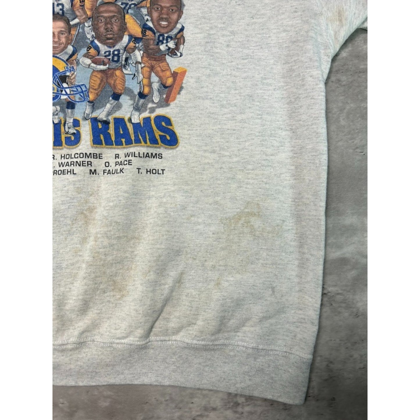 Vintage 2000 St Louis Rams NFL Super Bowl Champs Caricature Sweatshirt Size XL