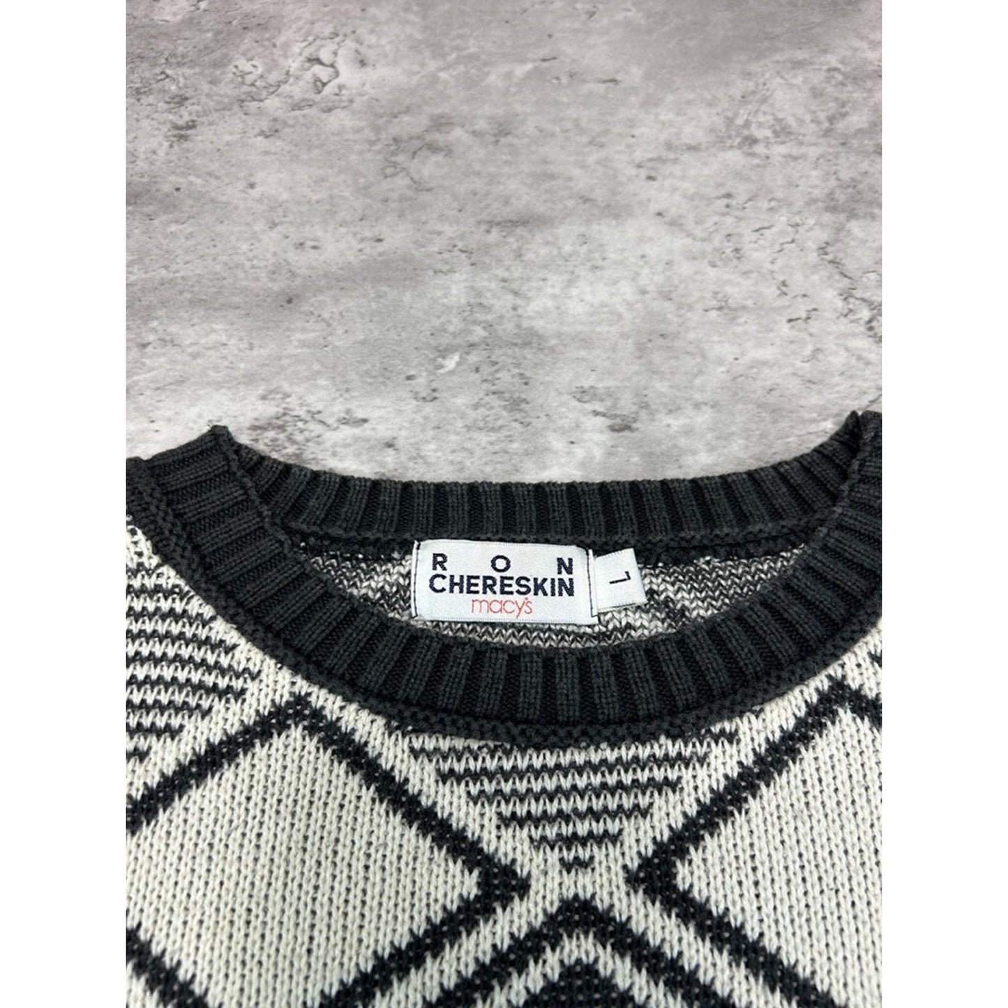 Vintage 90s Ron Chereskin Diamond Print Pullover Knit Sweater Size Large Gray