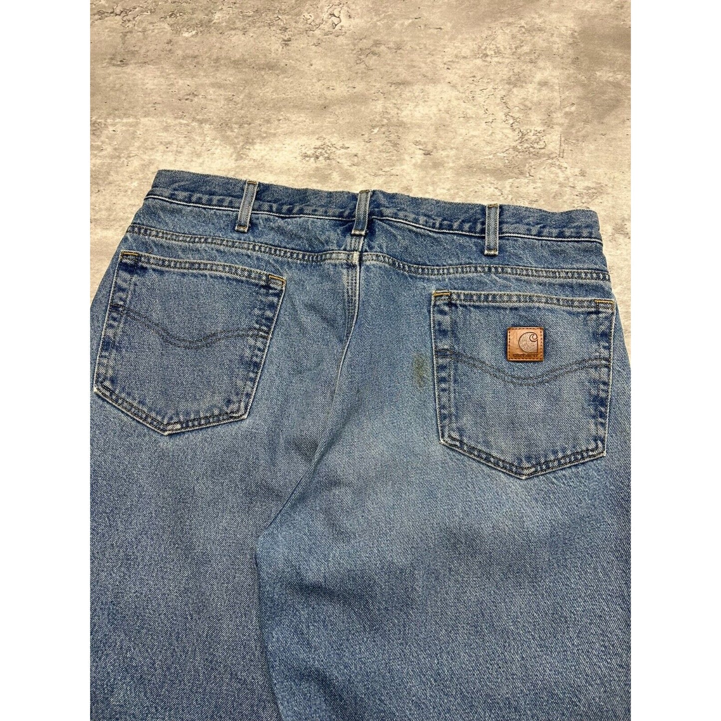 Carhartt Plaid Lined Medium Wash Denim Workwear Pants Size 37
