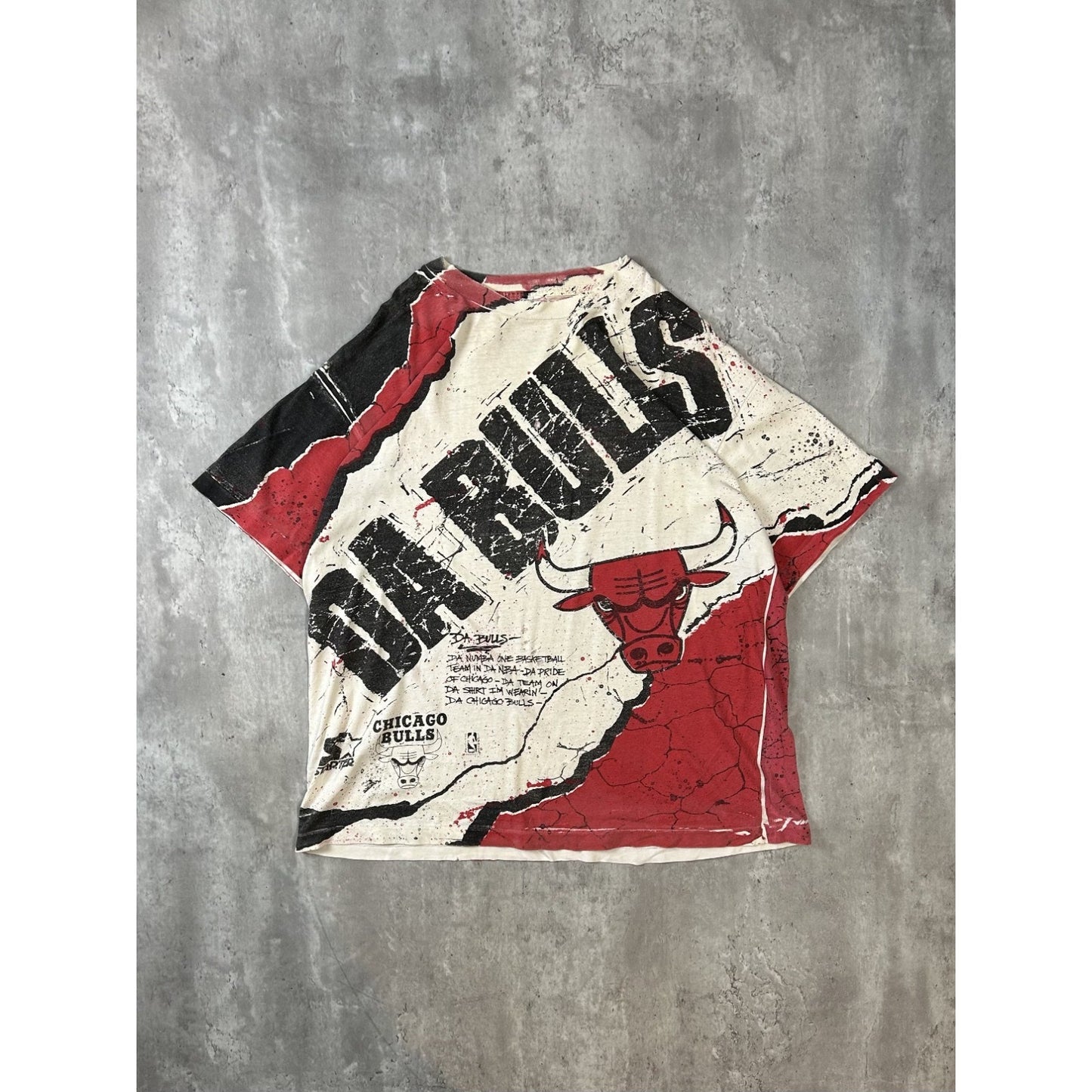 Vintage 90s Chicago Bulls NBA Da Bulls All Over Print Starter T-Shirt Size XL