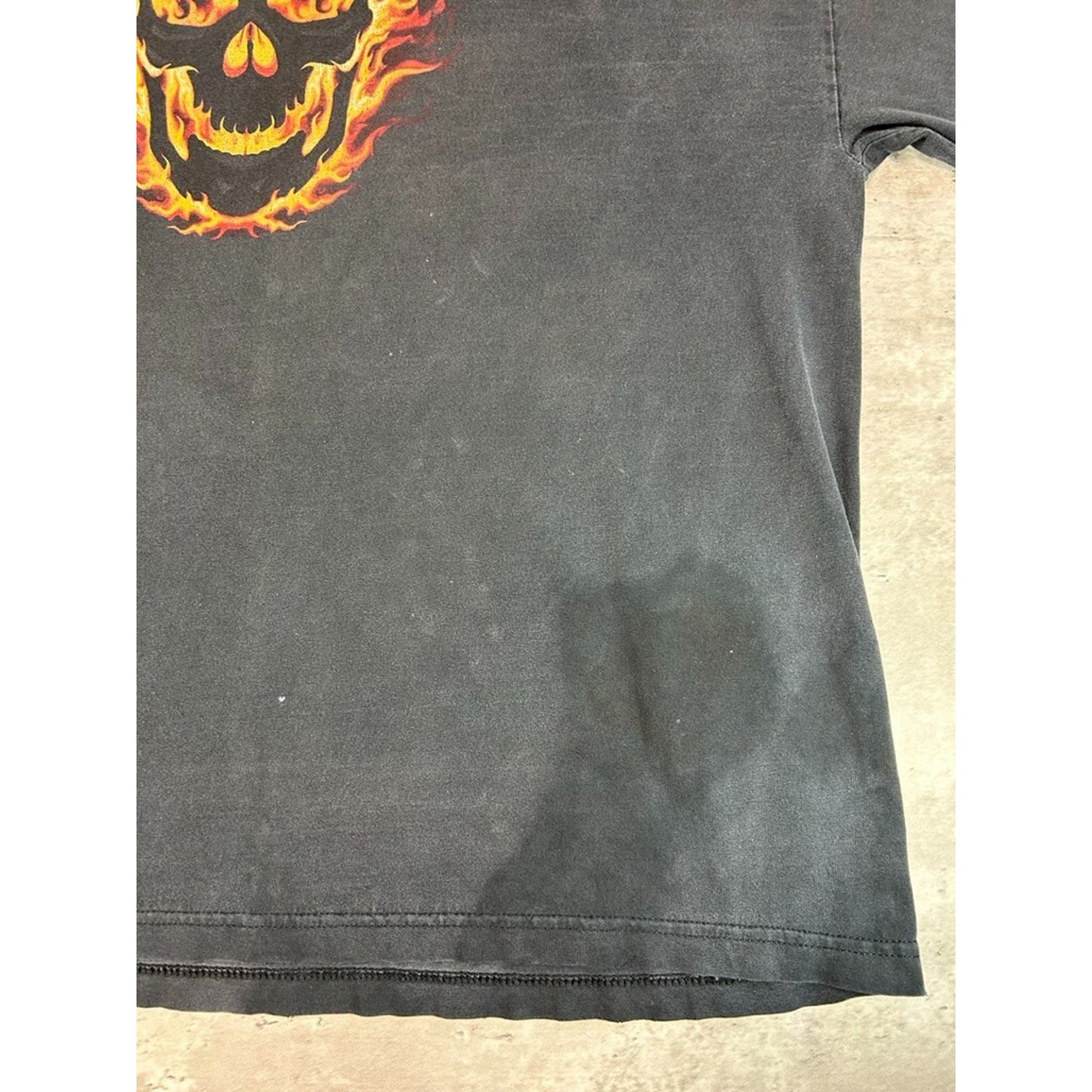Vintage Y2K Flame Skull Sleeve Graphic Long Sleeve T-Shirt Size XXXL Black