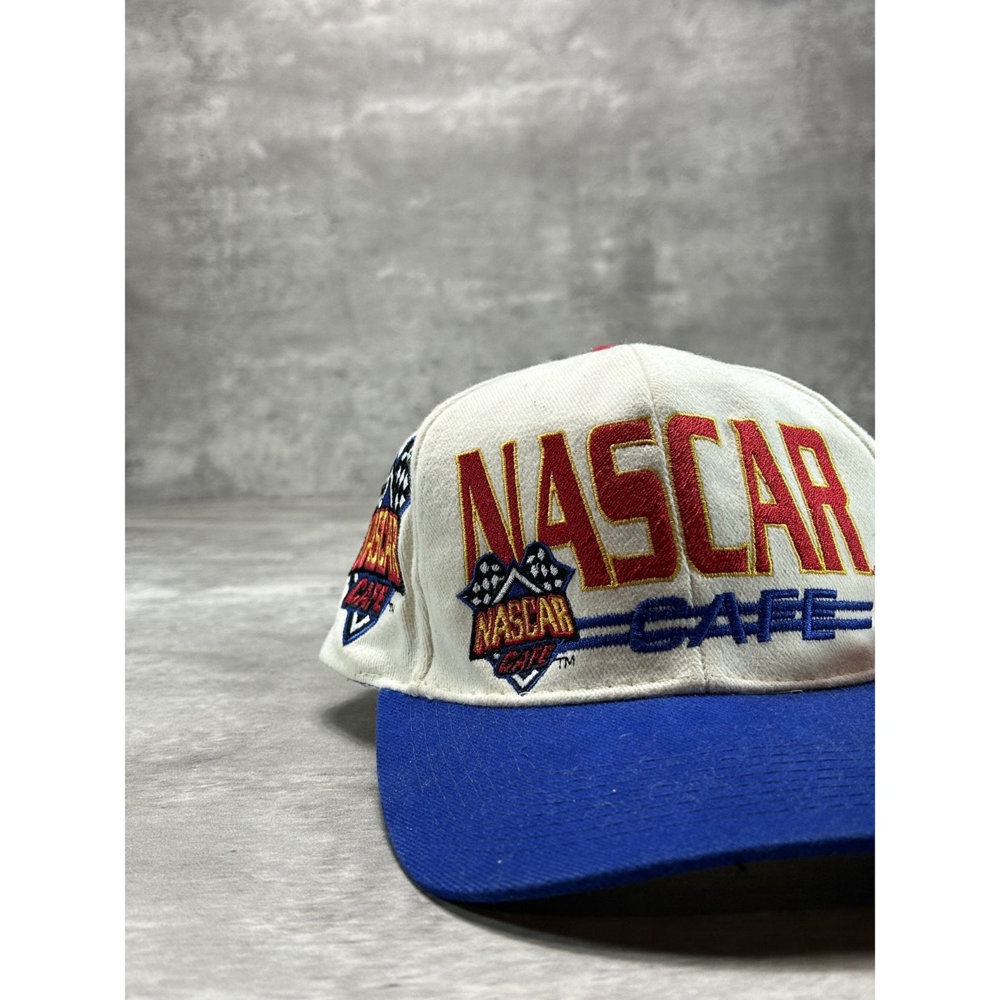 Vintage 90s Nascar Cafe Embroidered Spellout Snapback Hat OSFA White