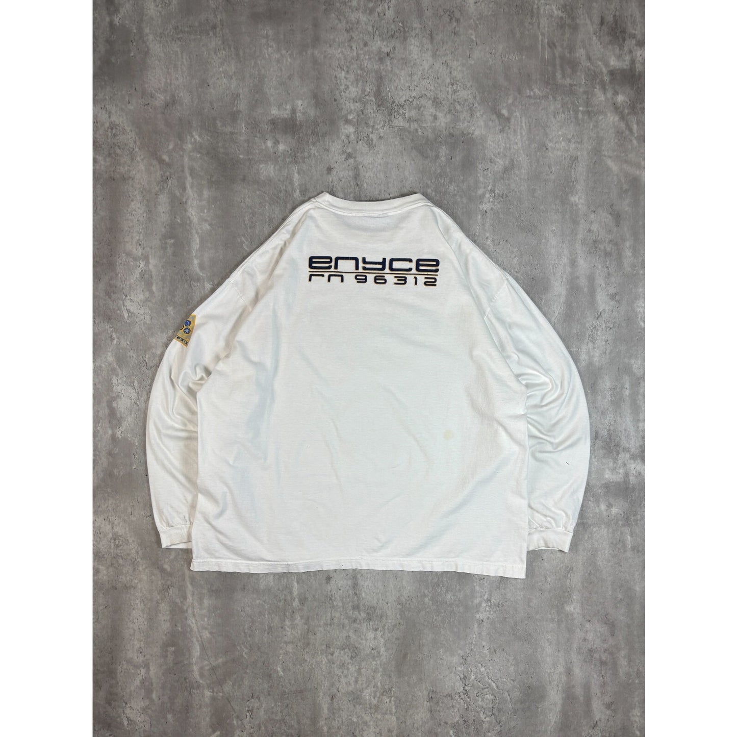 Vintage Y2K Enyce RN96312 Spellout Graphic Long Sleeve T-Shirt Size XXL White