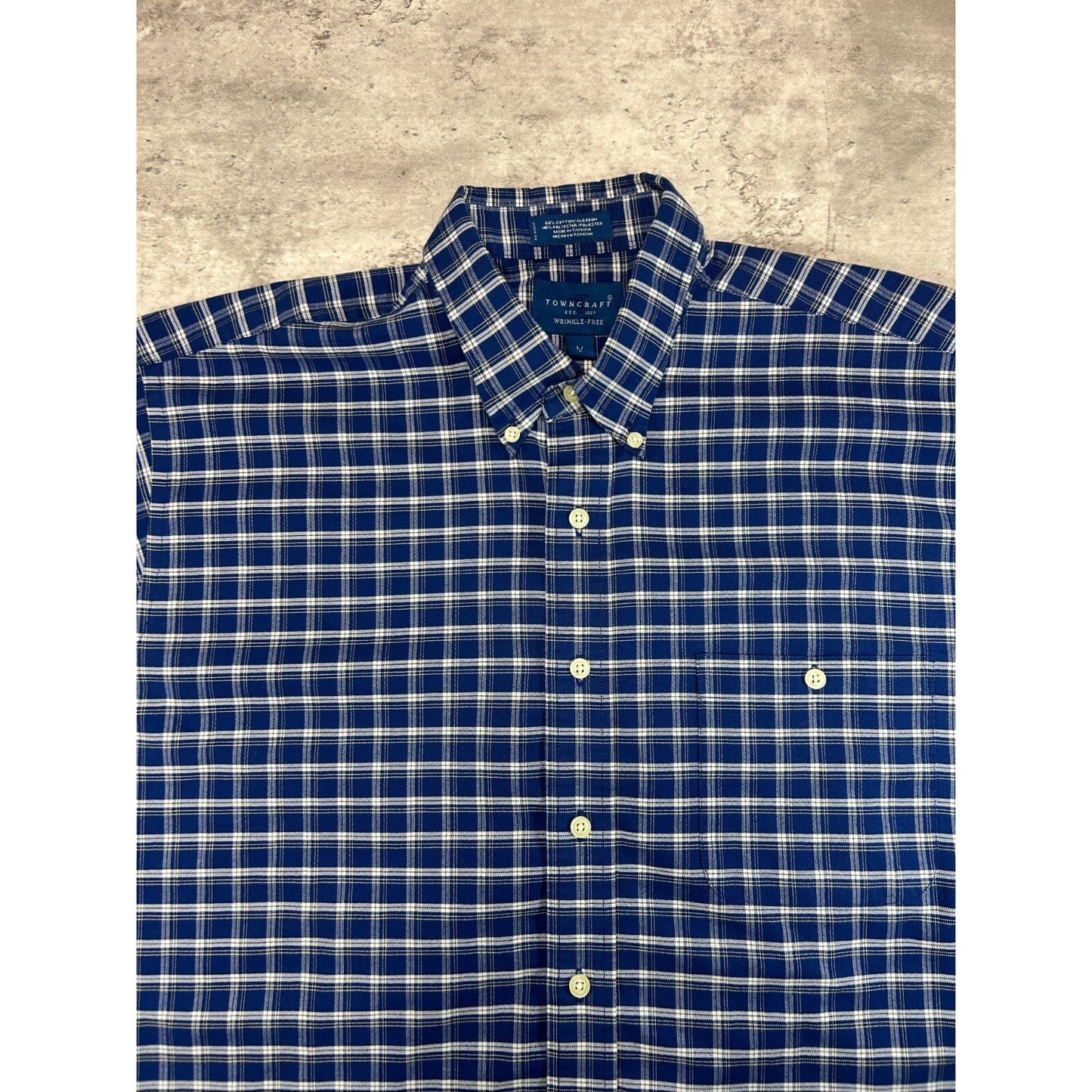 Vintage Towncraft Plaid Single Pocket Cropped Button Up Shirt Size Large Blue