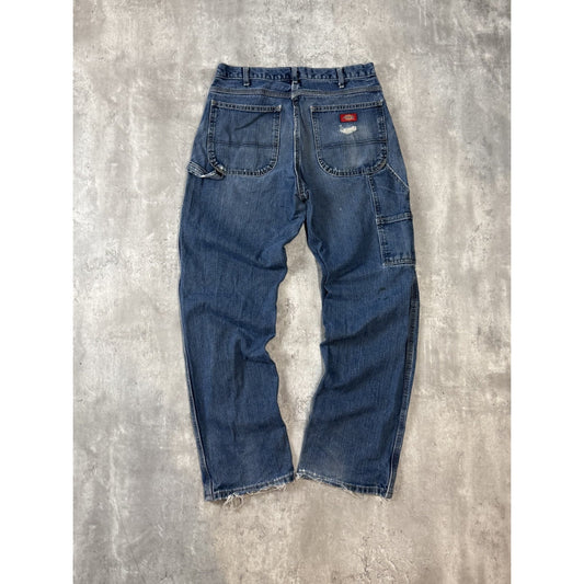 Vintage Dickies Dark Wash Denim Workwear Distressed Carpenter Pants Size 32