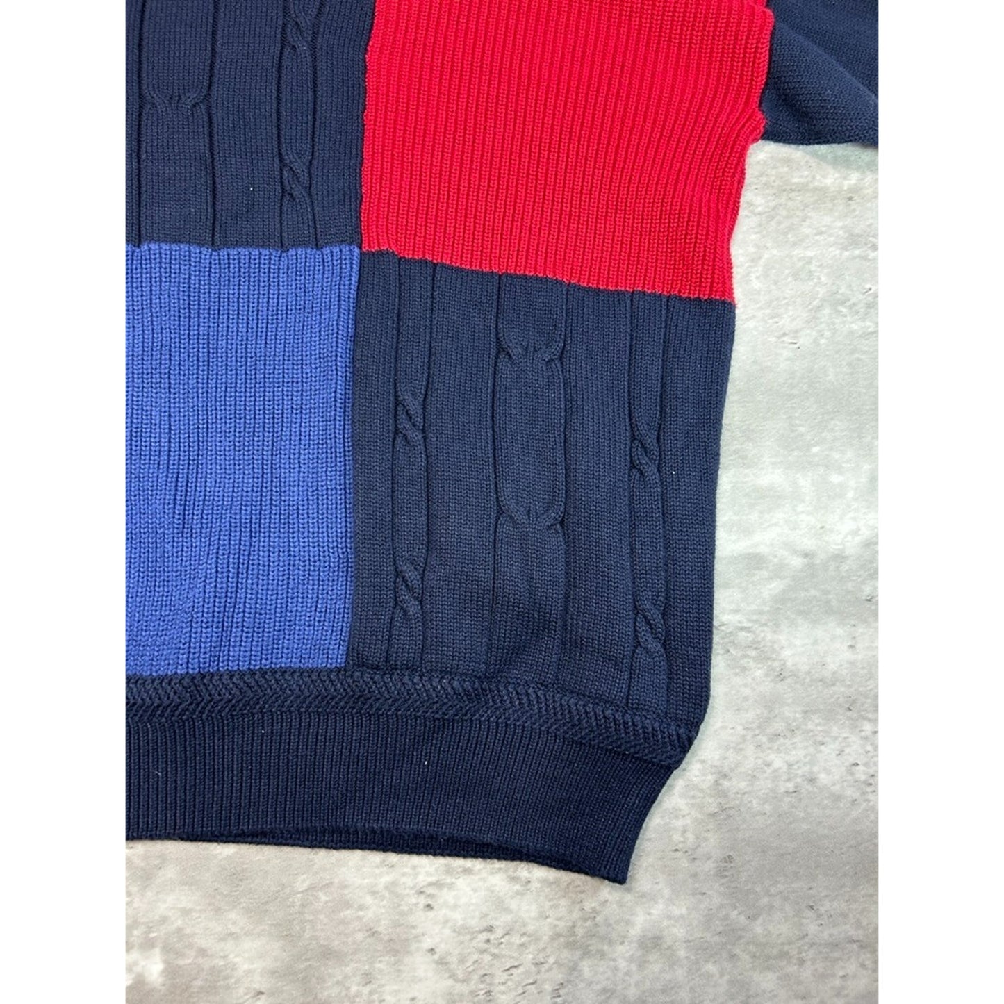 Vintage Nautica Embroidered Crest Panelled Ribbed Knit Sweater Size XL