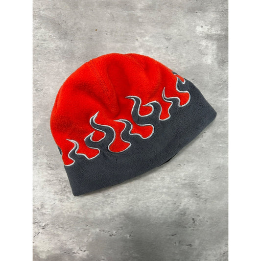 Vintage L.L. Bean Embroidered Two Tone Flame Print Beanie Hat Size Small