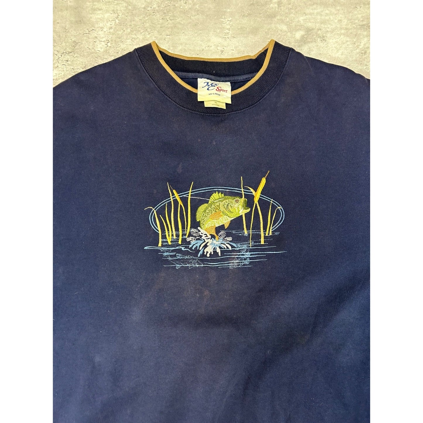 Vintage Bass FIshing Embroidered Fish Nature Crewneck Sweatshirt Size 2XL