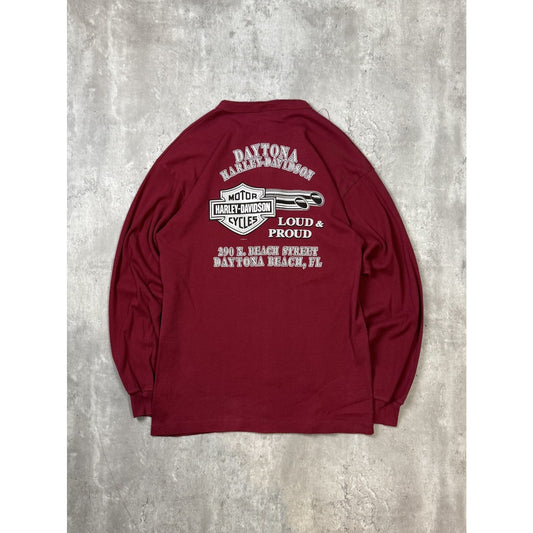 Vintage Harley Davidson 1/4 Button Spellout Graphic Long Sleeve T-Shirt Sz Large