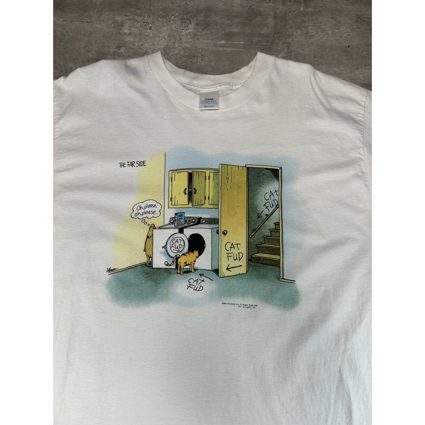 Vintage 1990 Cat Fud Cartoon Comedy Graphic T-Shirt Size XL White