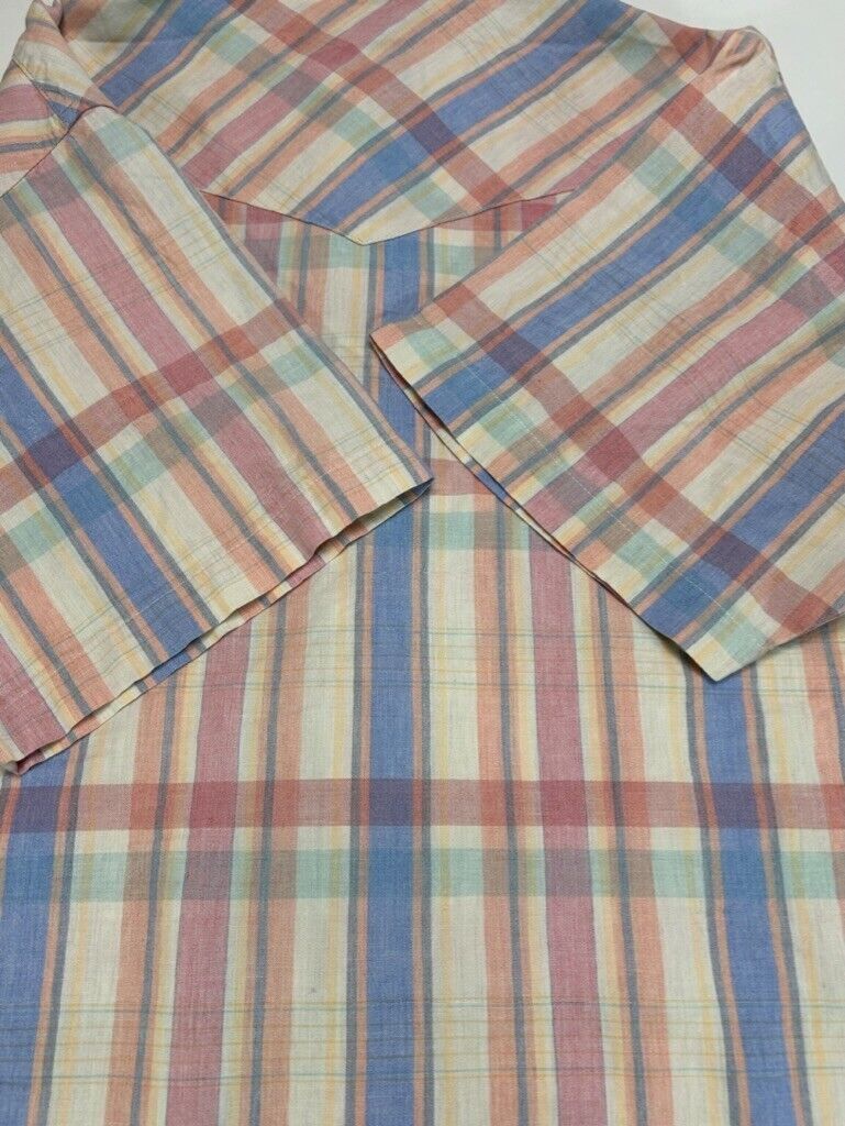 Vintage Wrangler Plaid Pearl Snap Short Sleeve Button Up Shirt Size XL