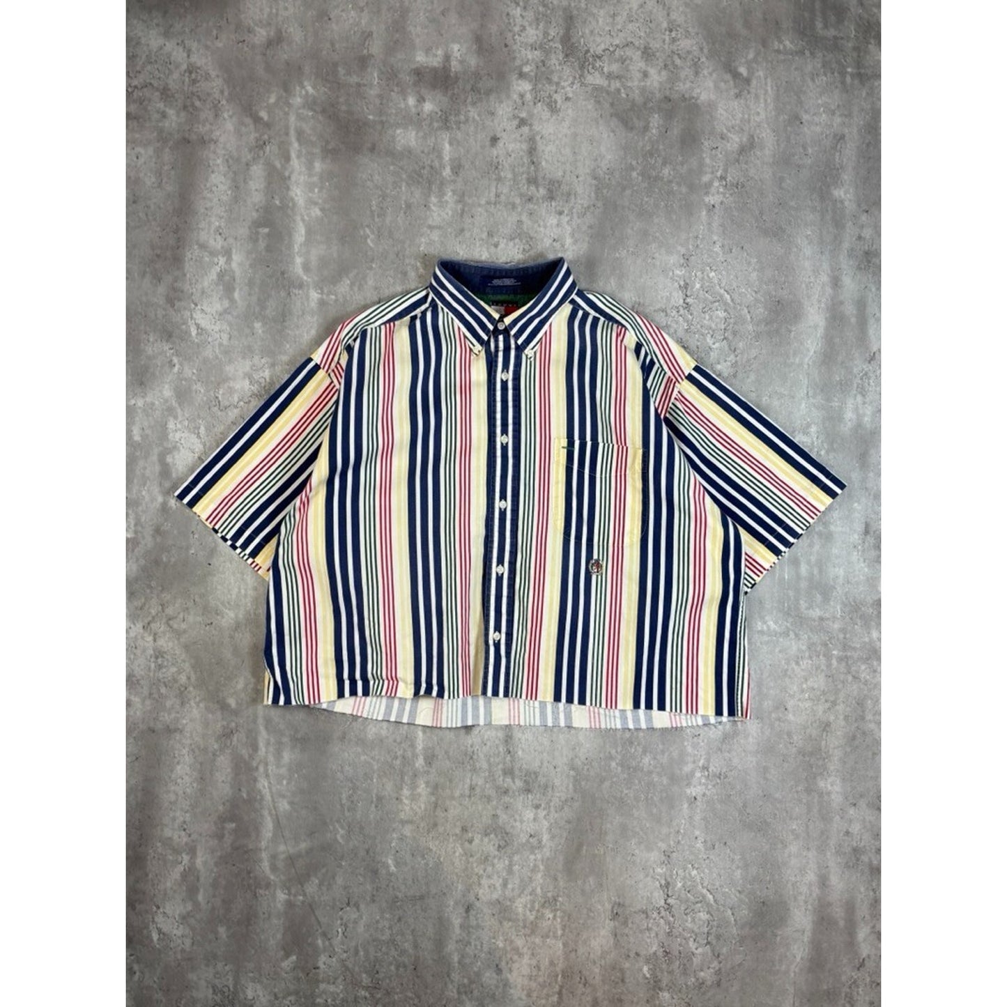 Vintage 90s Tommy Hilfiger Striped Cropped Button Up Shirt Size XL