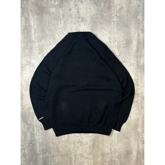 Vintage 90s Indy Embroidered Spellout Ribbed Knit Sweater Size XL Black