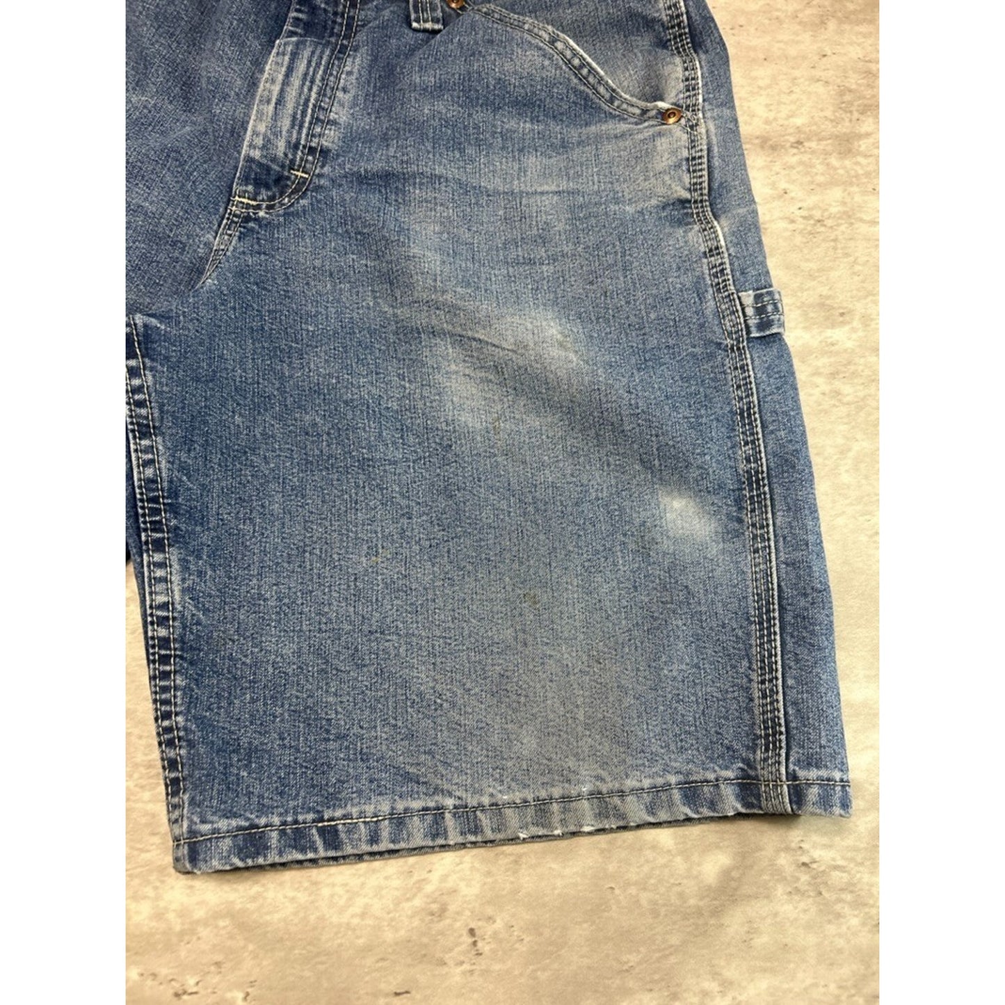 Vintage Lee Dungaree Medium Wash Denim Workwear Carpenter Shorts Size 32 Blue