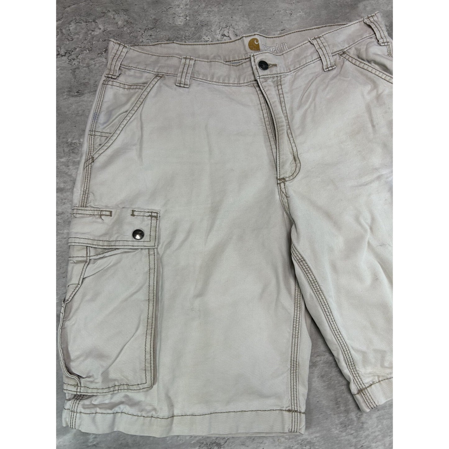Carhartt Relaxed Fit Canvas Workwear Cargo Shorts Size 36 Beige
