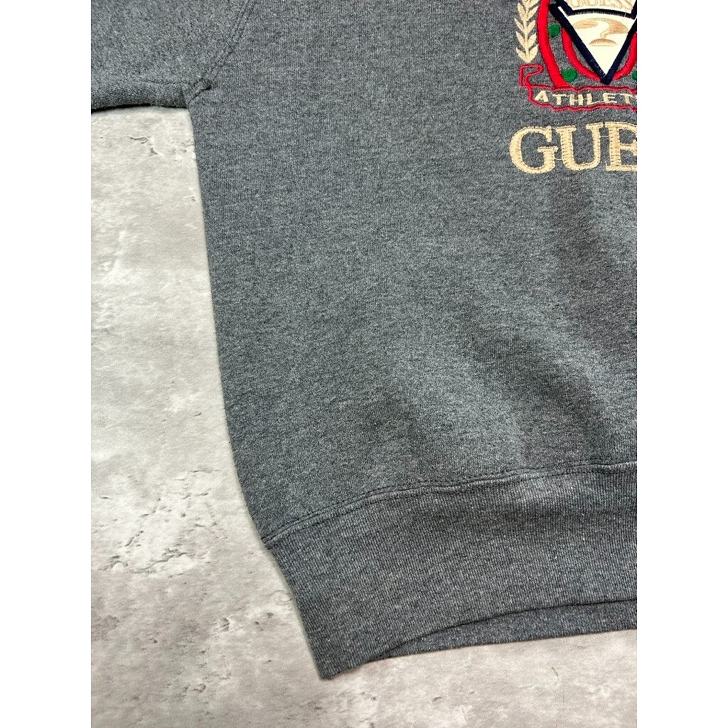 Vintage 80s/90s Guess Athletics Embroidered Crest Sweatshirt Size XL Gray