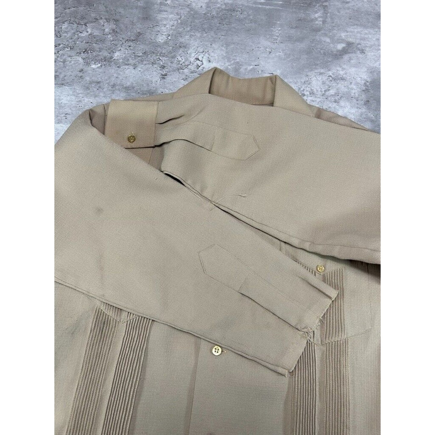 Vintage 1970s Cal Jac Double Pocket Striped Button Up Shirt Size Medium Beige