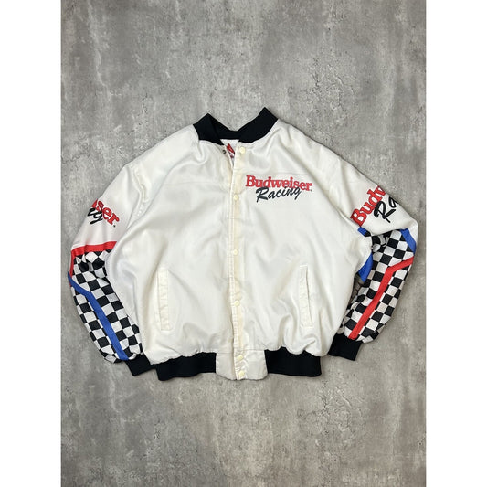 Vintage 90s Budweiser Racing Nascar Chalk Line Bomber Jacket Size 2XL