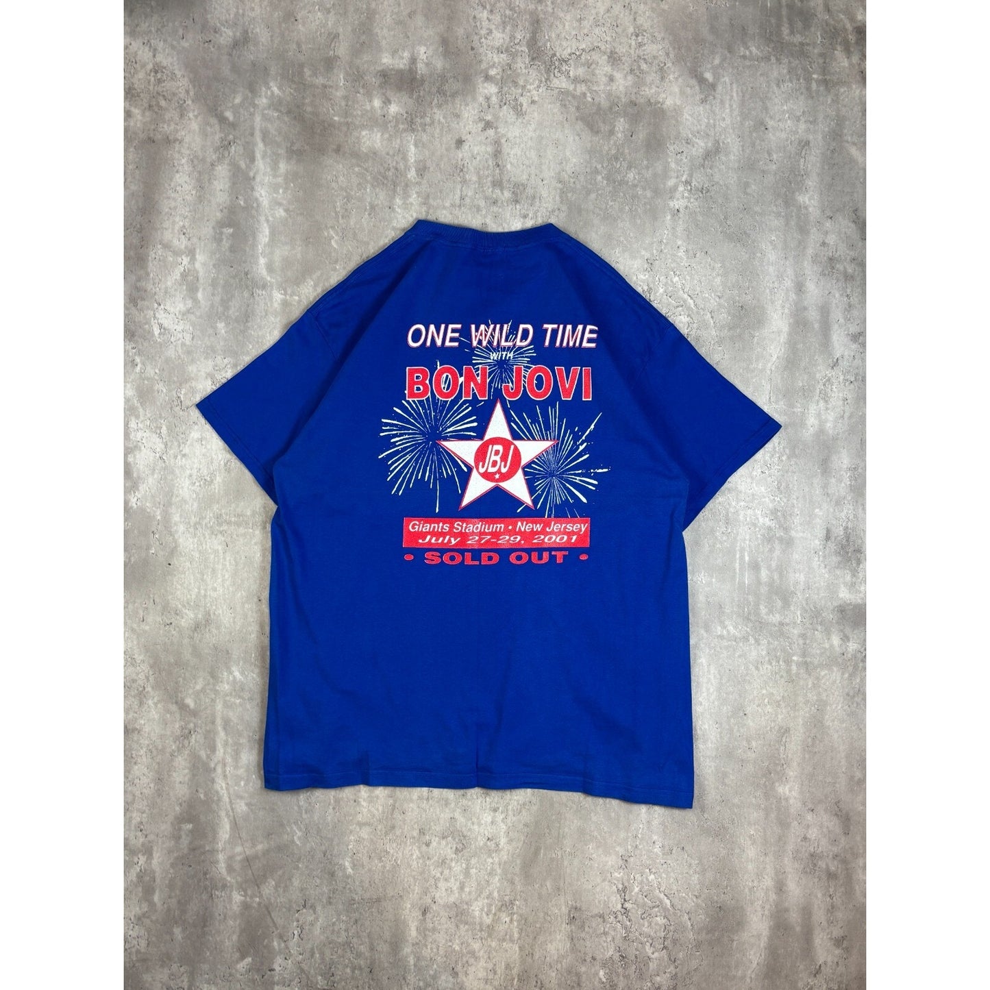 Vintage 2001 Bon Jovi One Wild Time Rock Music Concert T-Shirt Size XL Blue
