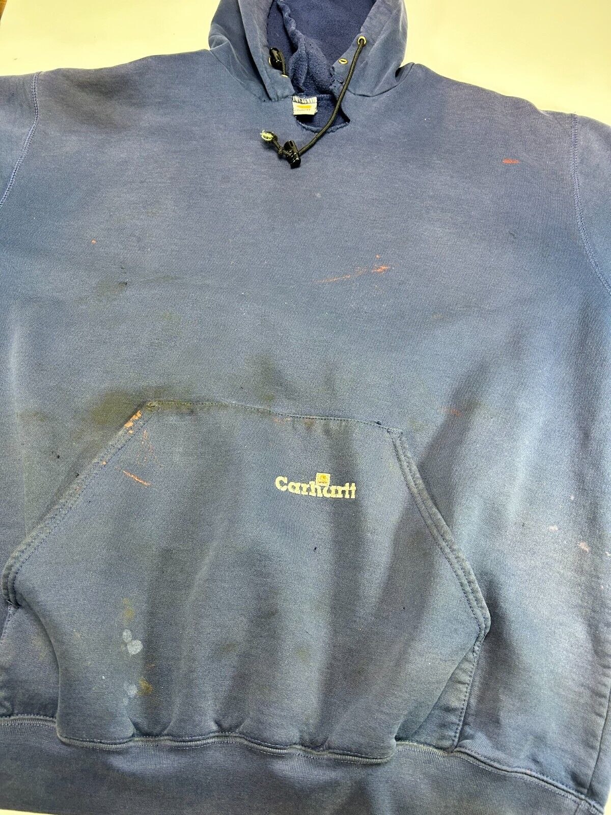 Vintage 90s Carhartt Embroidered Logo Hooded Workwear Sweatshirt Size XXL Blue