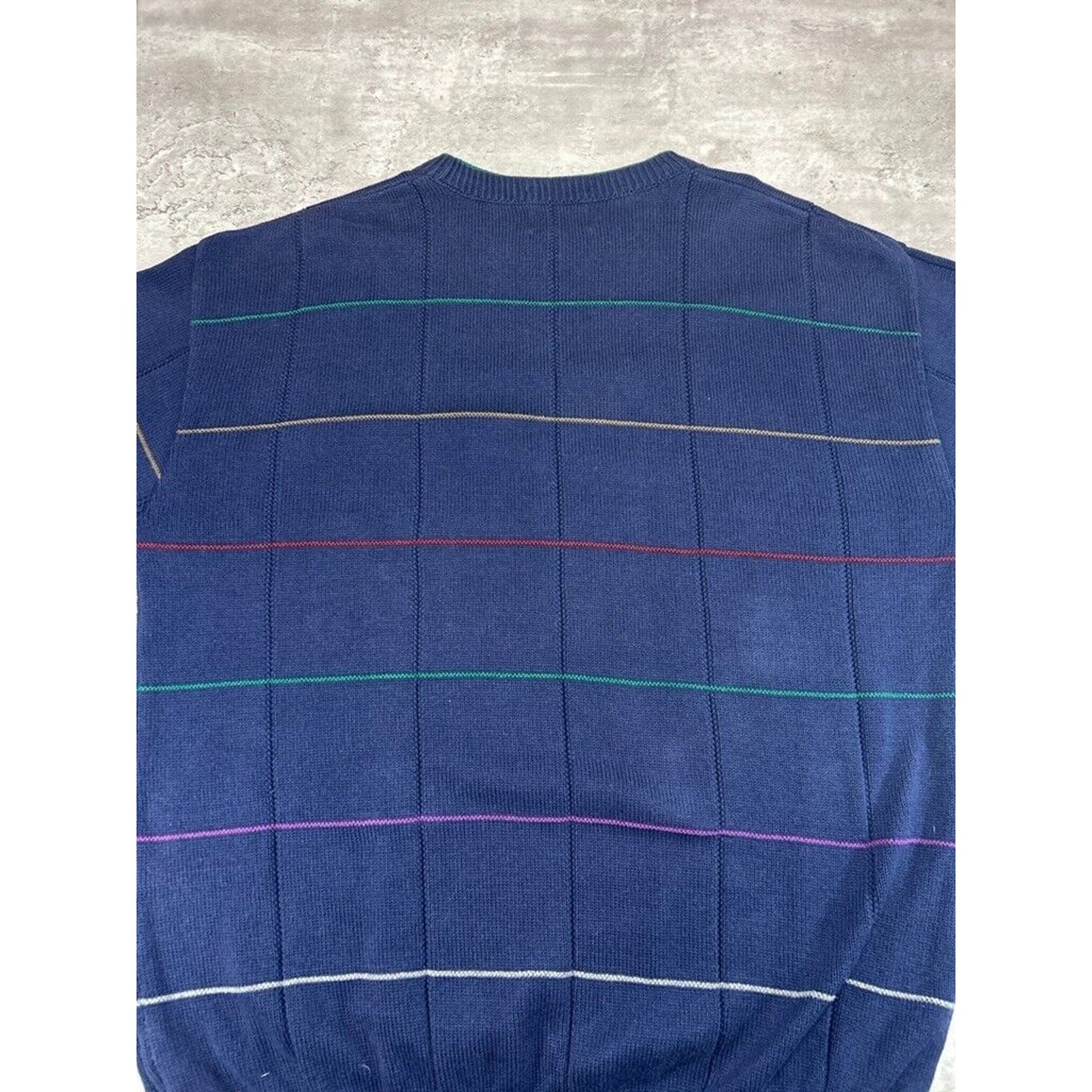 Vintage 90s Isle Of Cotton Checkered Print Pullover Knit Sweater Size XXL Blue