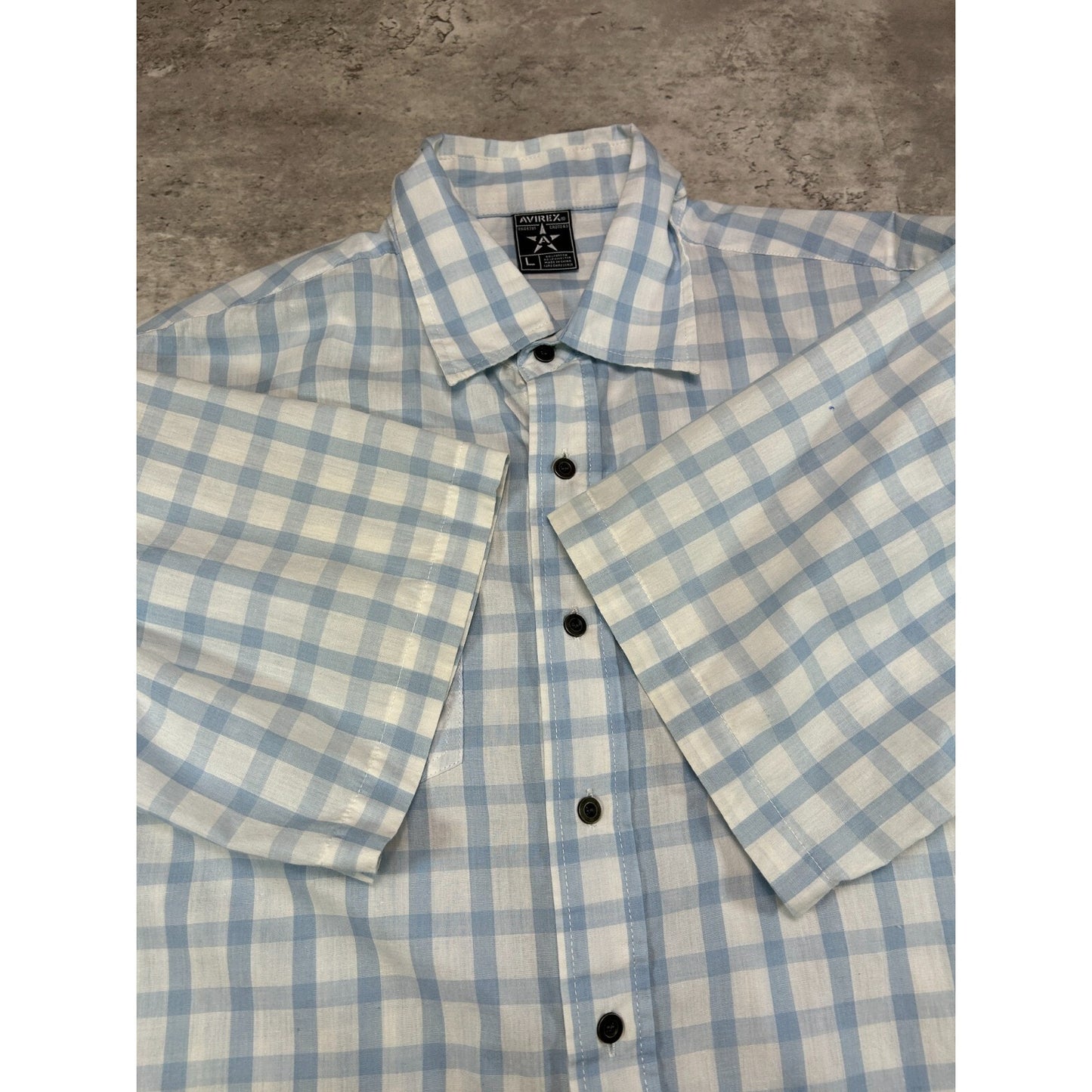 Vintage Y2K Avirex Plaid Short Sleeve Reworked Cropped Button Up Shirt Sz Large