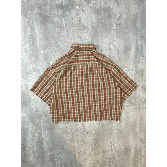 Vintage B.H.C Plaid Short Sleeve Reworked Cropped Button Up Shirt Size Large