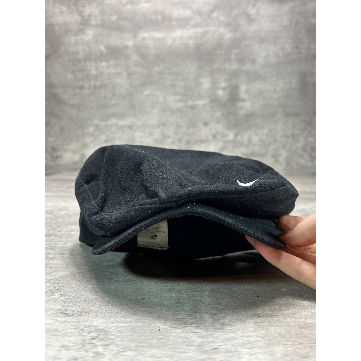 Vintage 90s Nike Embroidered Swoosh Newsboy Hat Size Large Black