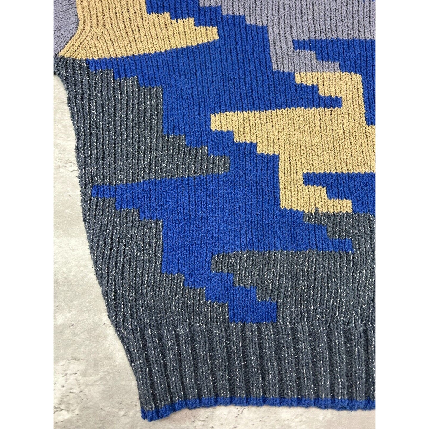 Vintage 90s Colours Geometric Print Pull Over Ribbed Knit Sweater Size Medium