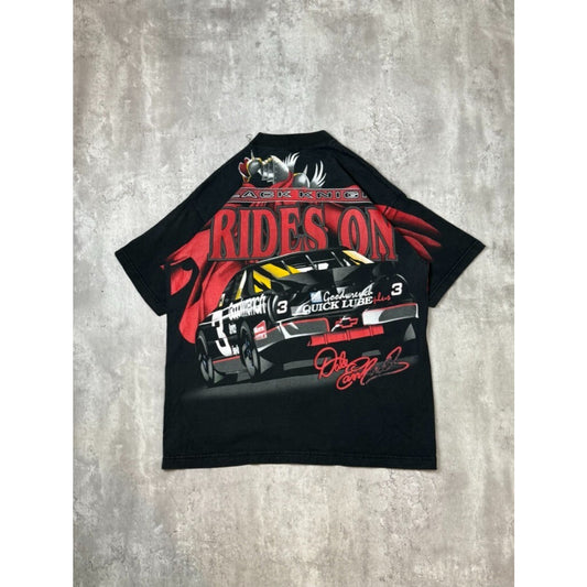 Vintage 90s Dale Earnhardt #3 Black Knight Rides On Nascar AOP T-Shirt Sz XL