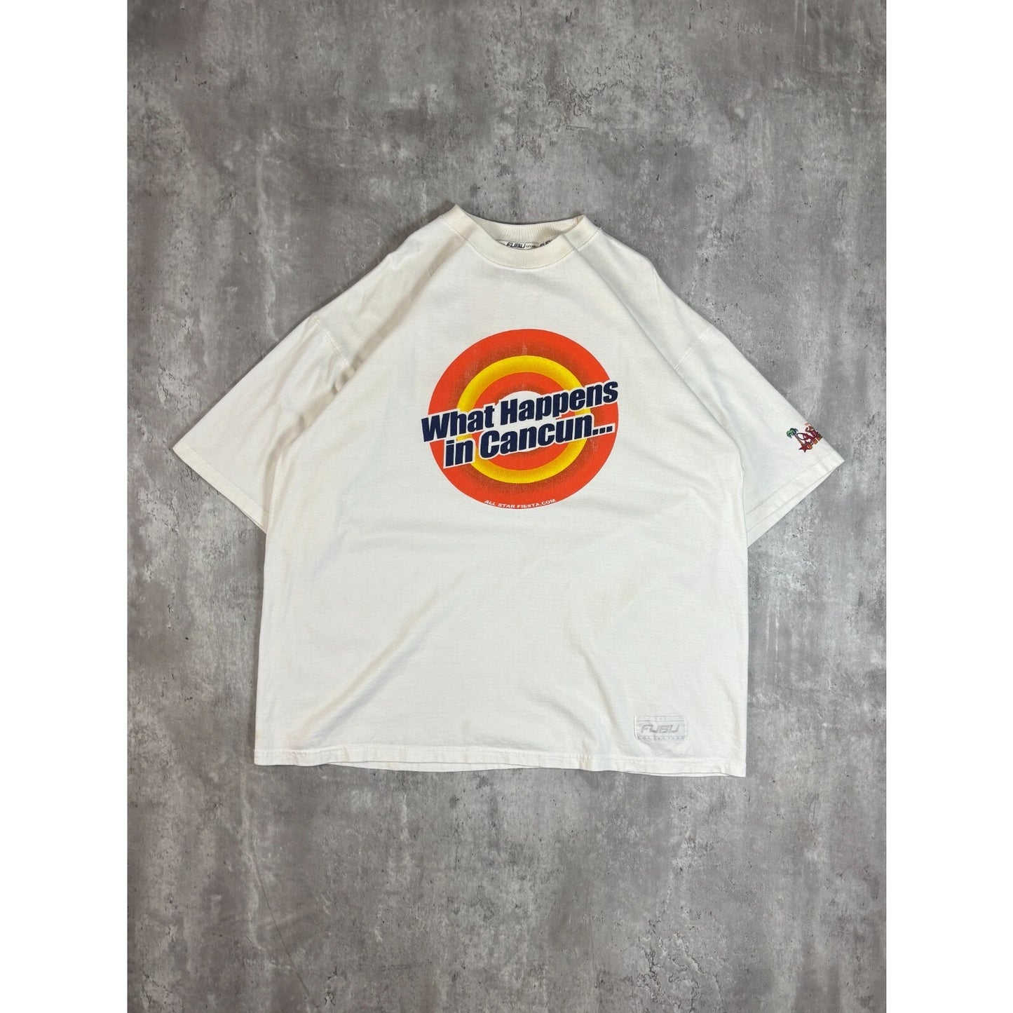 Vintage Y2K Fubu What Happens In Cancun Spellout Graphic T-Shirt Size XL