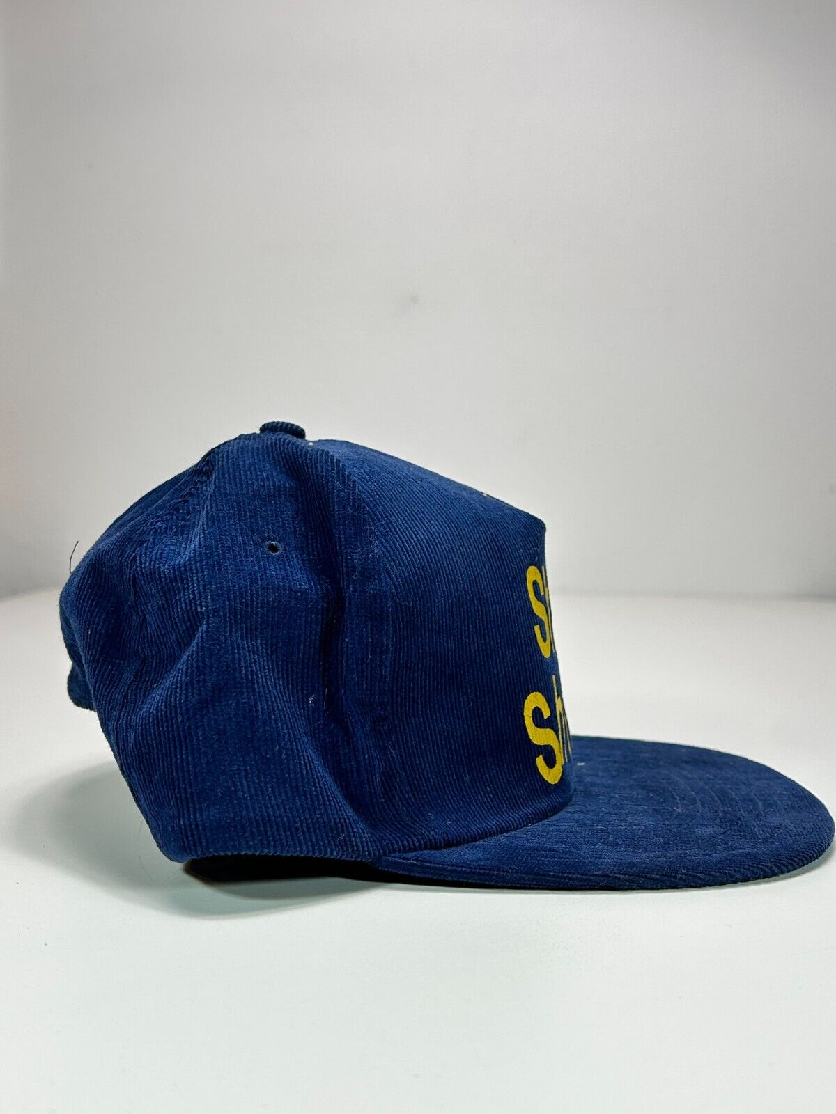 Vintage Shift Shuffle Spell Out Corduroy Snapback Hat OSFA Navy Blue