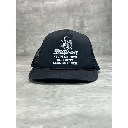 Vintage 90s Snap On Tools Spellout Graphic Trucker Snapback Hat OSFA Black