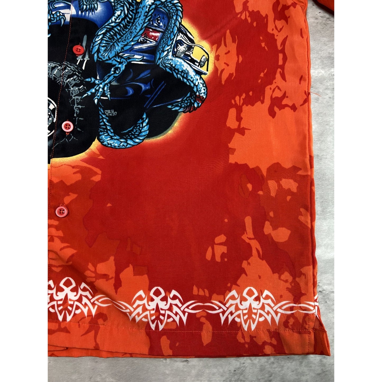 Vintage Y2K Urban Rags Tribal Truck Graphic All Over Print Button Up Shirt Sz XL