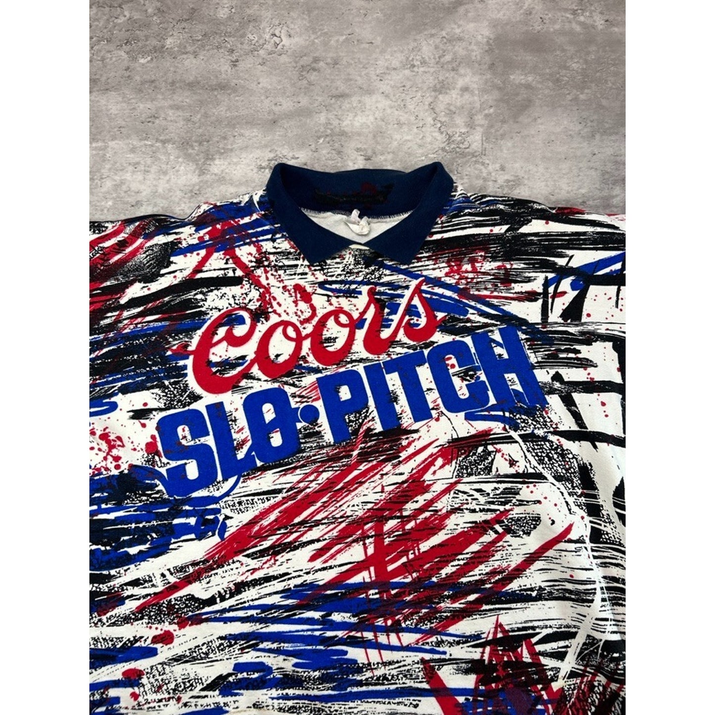 Vintage 90s Coors Slo-Pitch All Over Print Collared Pullover Sweatshirt Size Medium