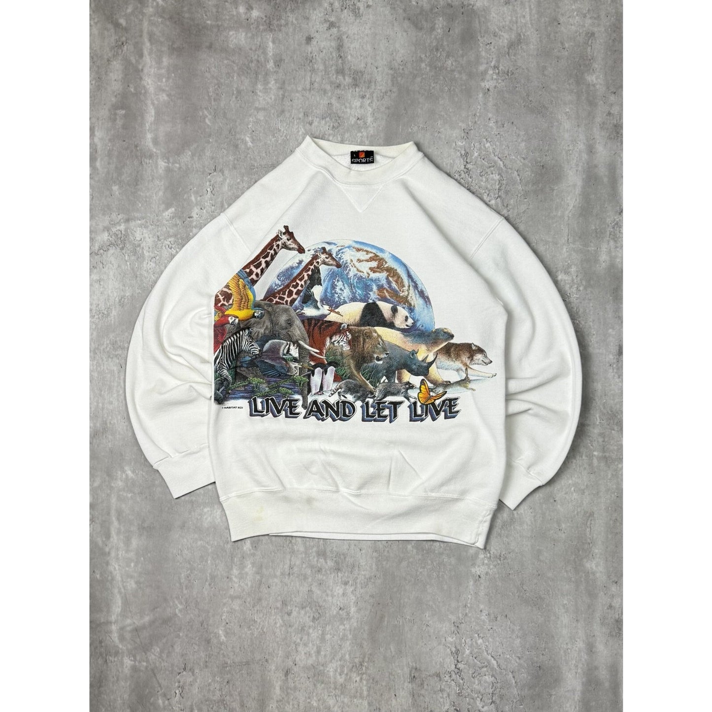 Vintage 90s Live And Let Live Nature Animal Graphic Sweatshirt Size Large