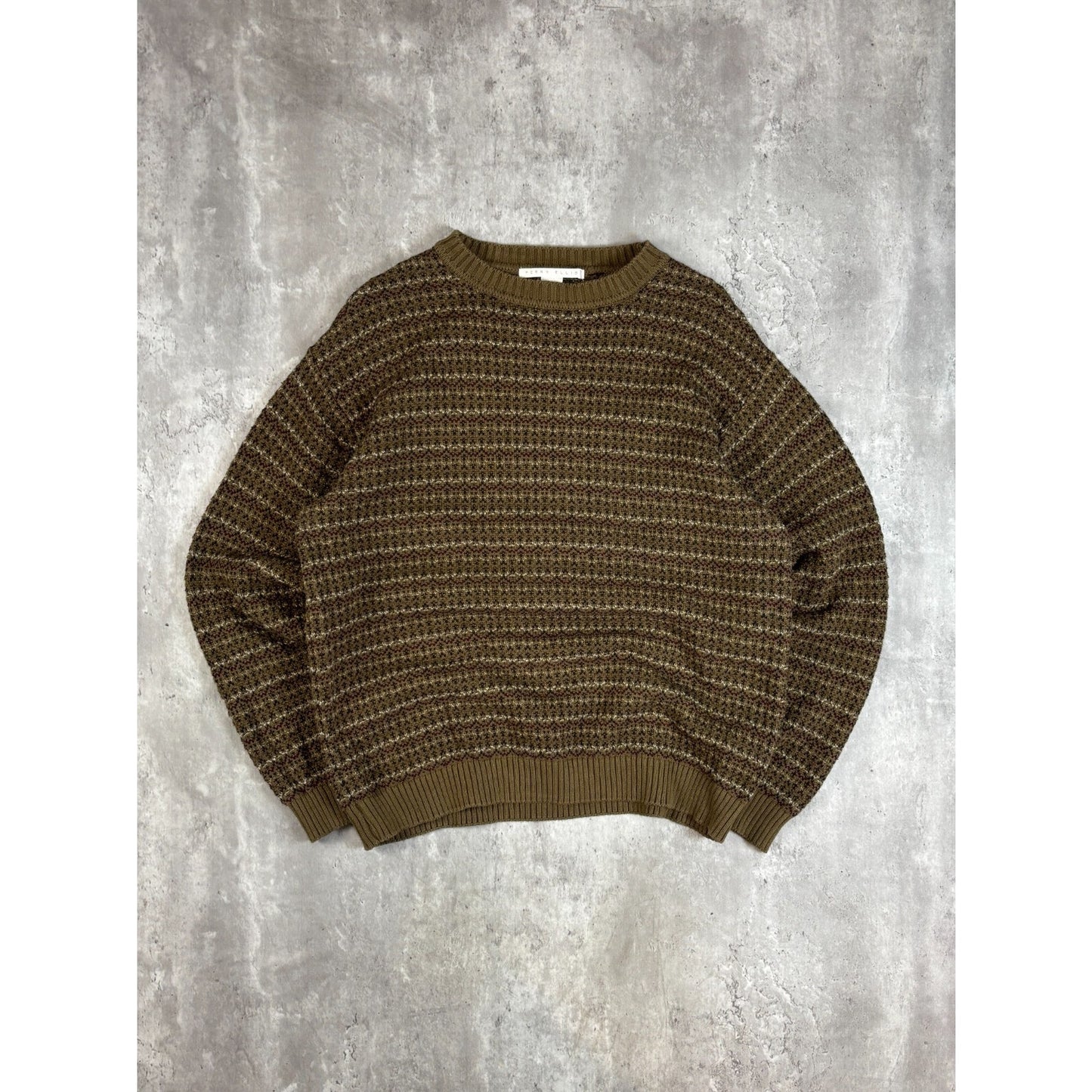 Vintage Perry Ellis Abstract Striped Ribbed Pullover Knit Sweater Size Large