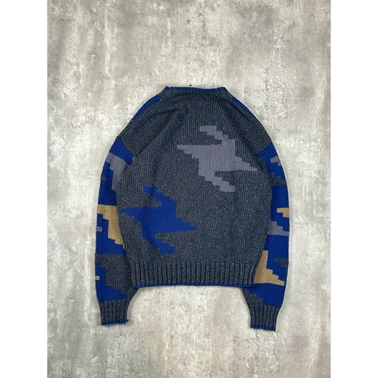 Vintage 90s Colours Geometric Print Pullover Ribbed Knit Sweater Size Medium