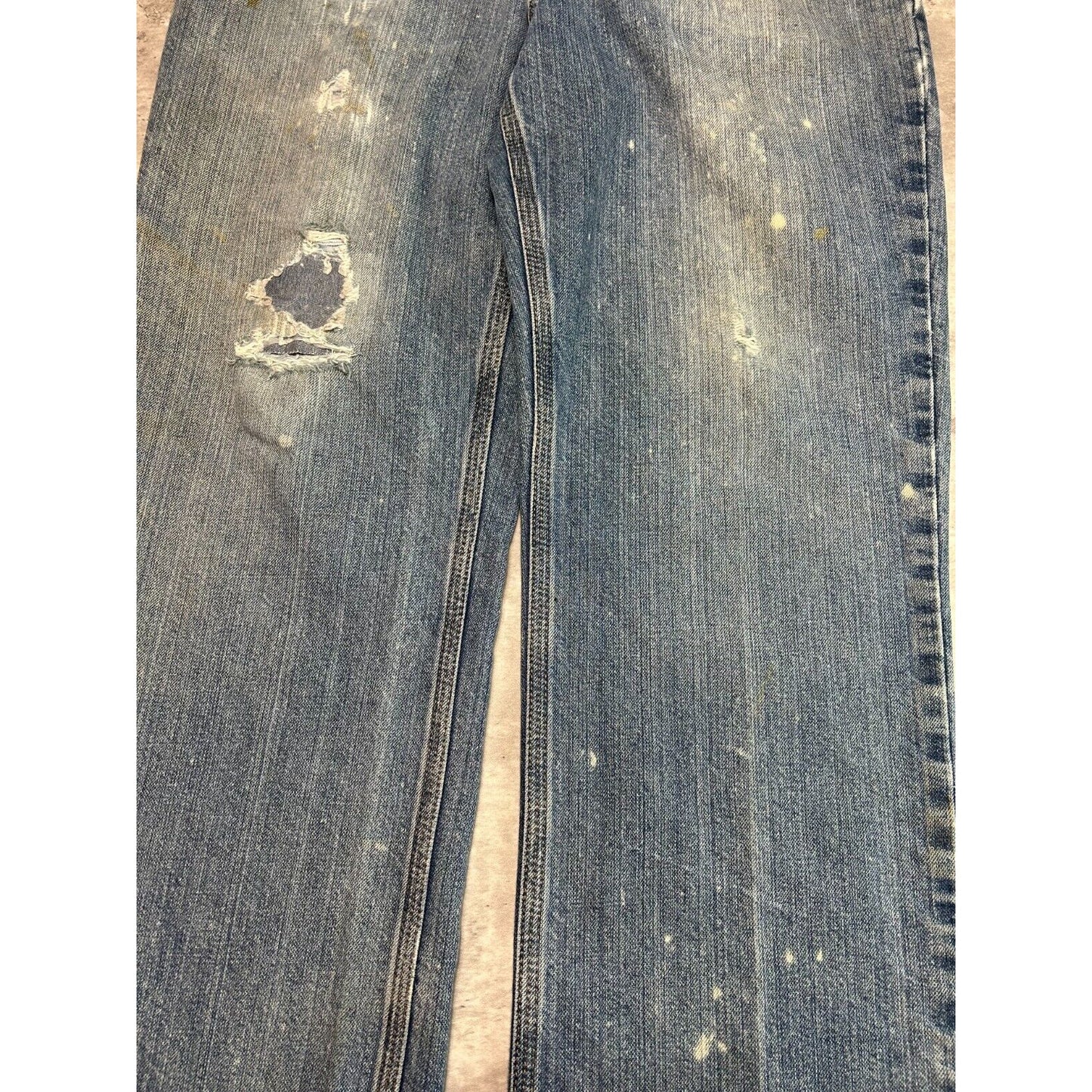 Carhartt Relaxed Fit Medium Wash Denim Distressed Workwear Pants Size 35
