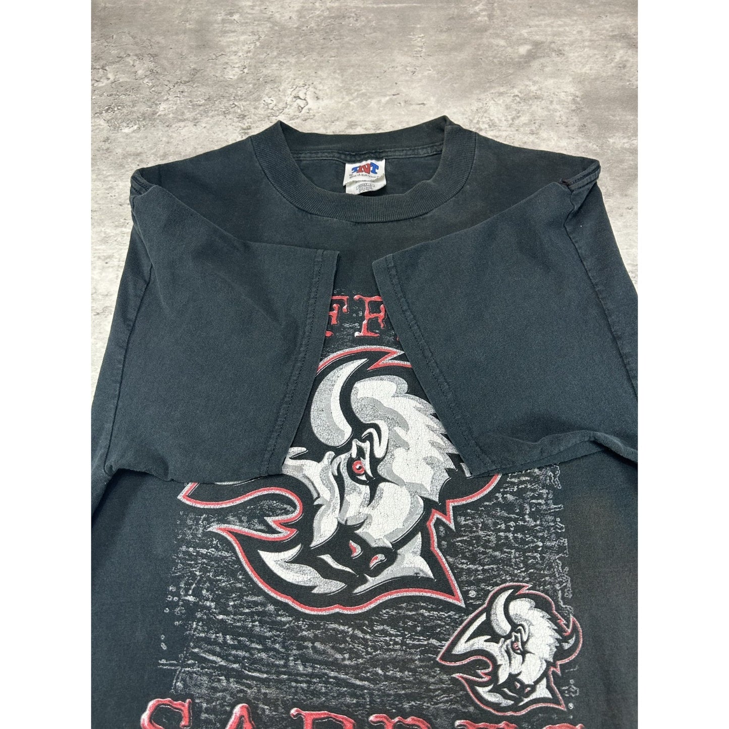 Vintage 90s Buffalo Sabres NHL Goat Head Graphic Hockey T-Shirt Size Large