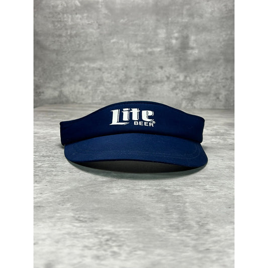 Vintage 80s/90s Miller Lite Graphic Spellout Beer Promo Strapback Visor Hat OSFA