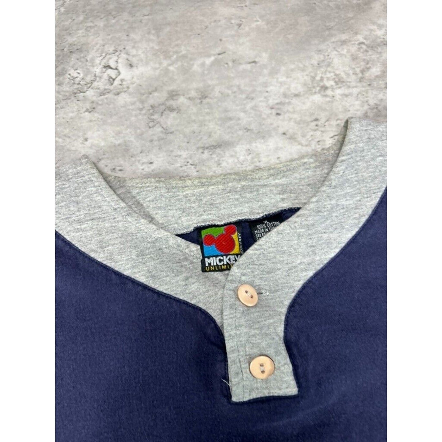 Vintage 90s Disney Micky Mouse Embroidered 1/4 Button T-Shirt Size Large