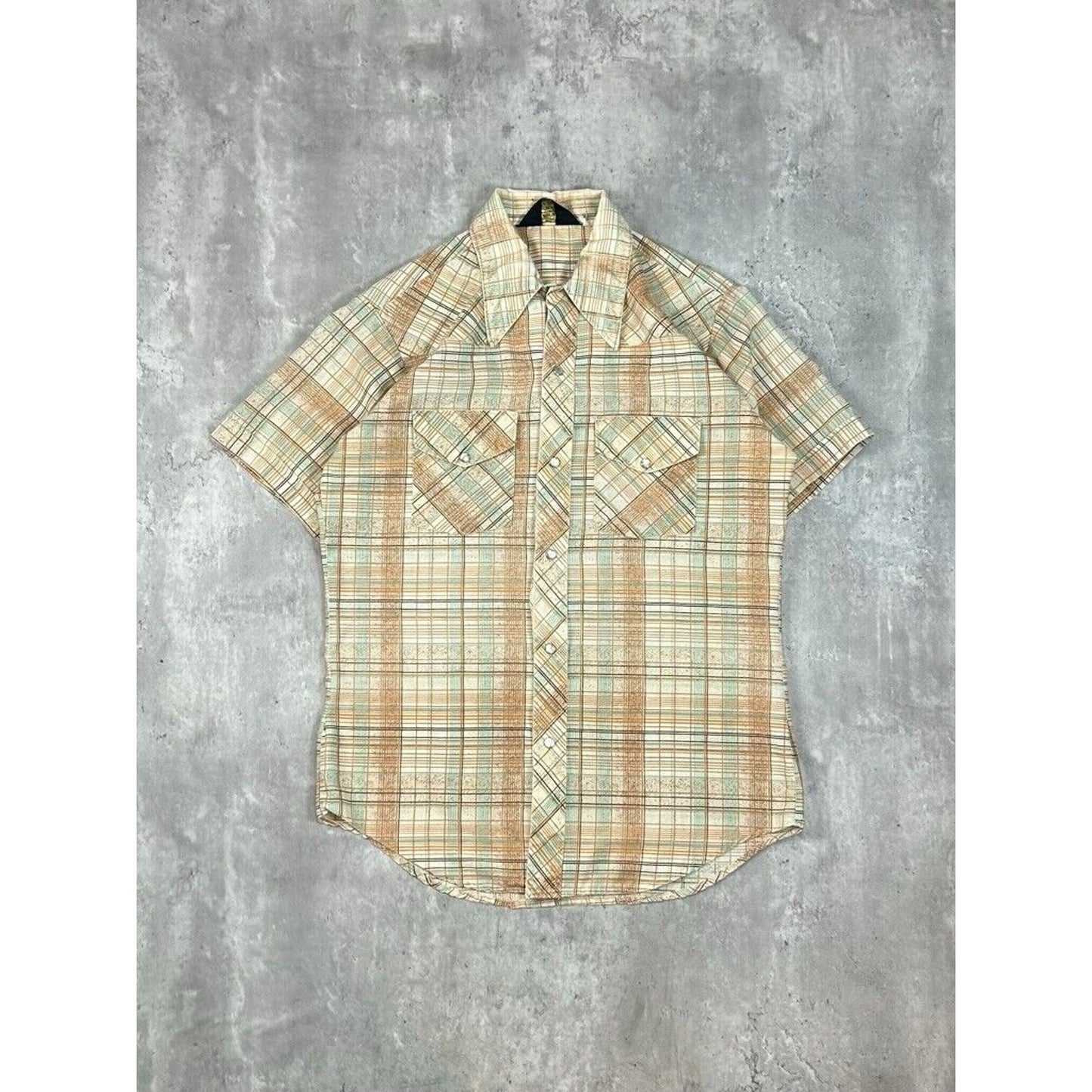 Vintage 1970s Sears Western Wear Pearl Snap Short Sleeve Button Up Shirt Medium