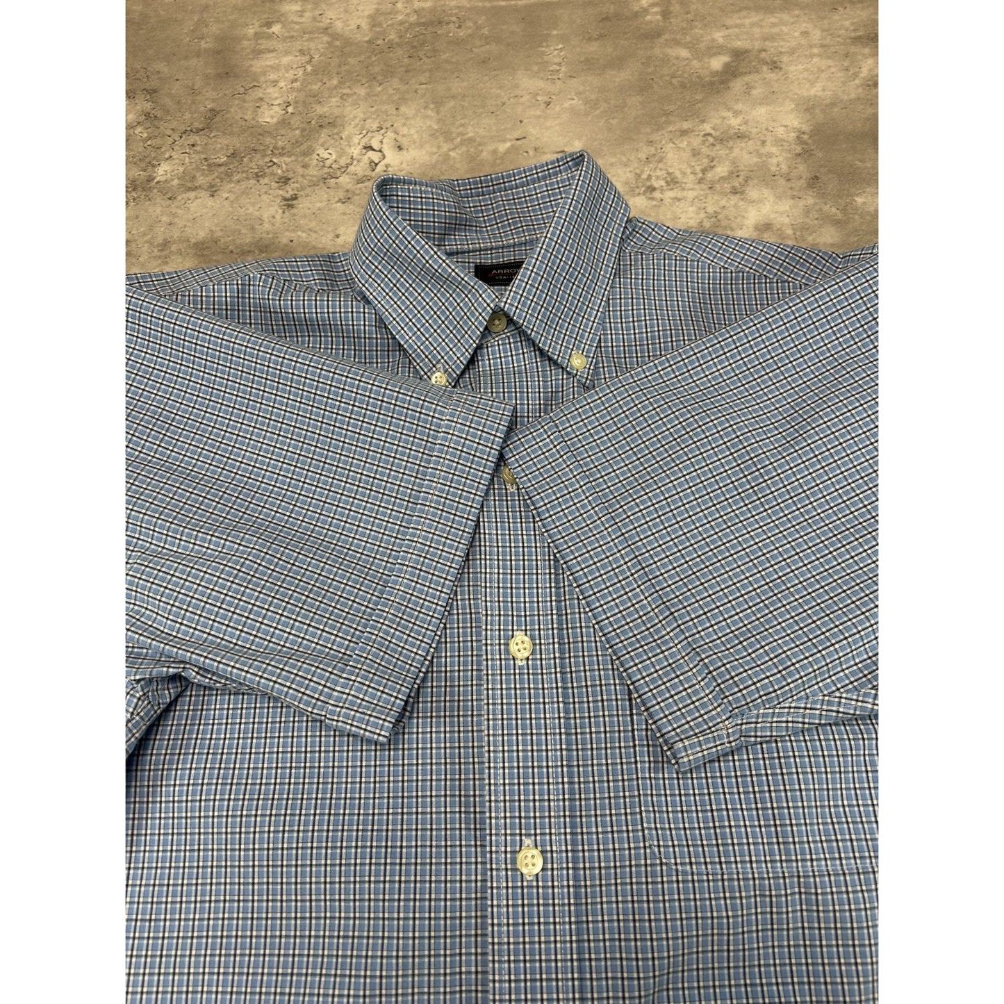 Vintage Arrow Plaid Print Short Sleeve Reworked Cropped Button Up Shirt Sz Large