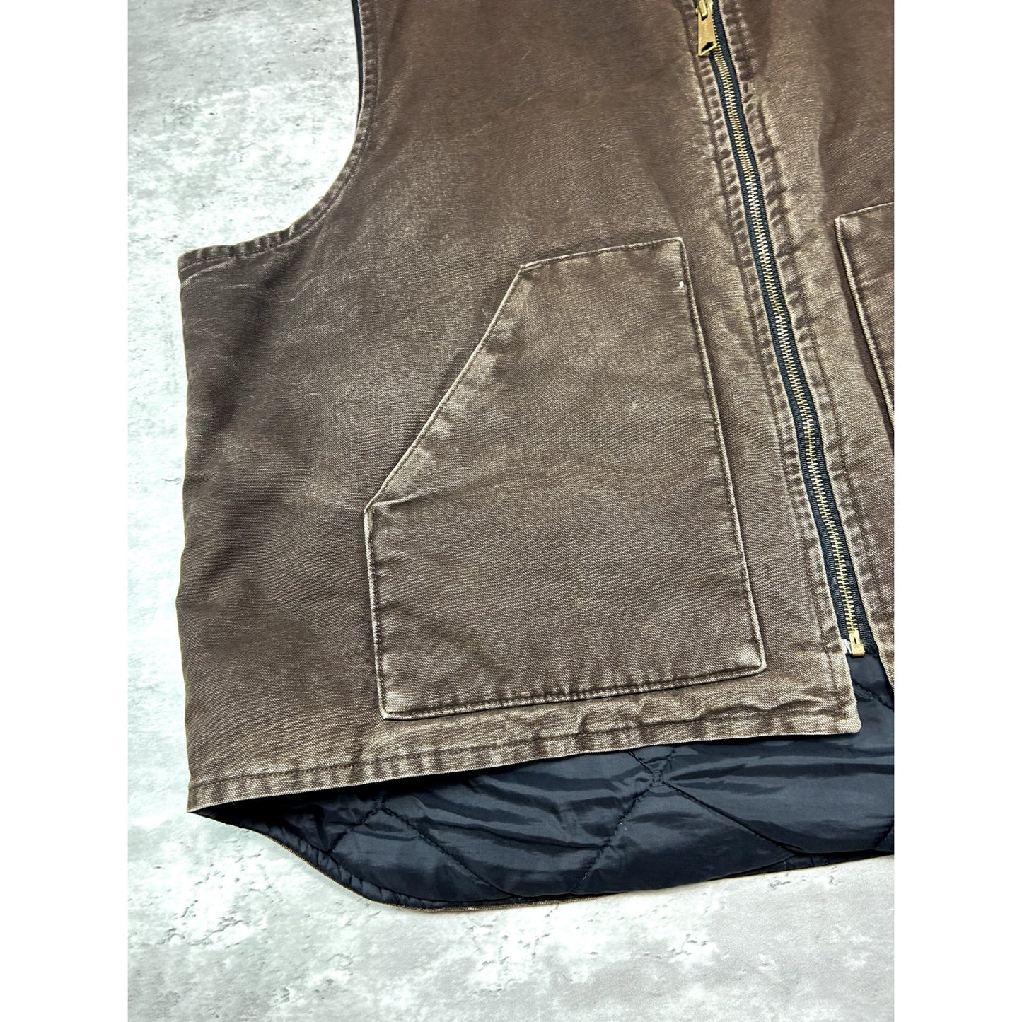 Vintage Carhartt Quilted Lined Canvas Workwear Vest Size XXL Brown